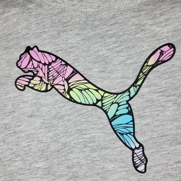 NWT Puma‎ Girls Grey Short Cap Sleeve Crew Neck Graphic Print T Shirt Size 6 Top - Picture 2 of 12